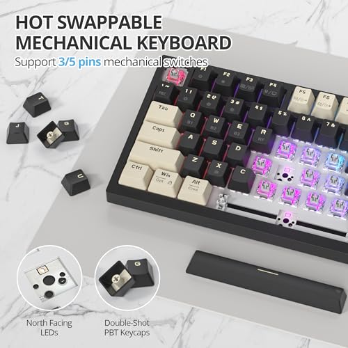 Image of 75% Wireless Creamy Mechanical Keyboard, Hot Swappable Custom Keyboard, RGB Backlit Gasket Gaming Keyboard, 2.4G /BT5.0 /USB-C Mechanical Gaming Keyboard, Pre-lubed Linear Gray Cream Switches