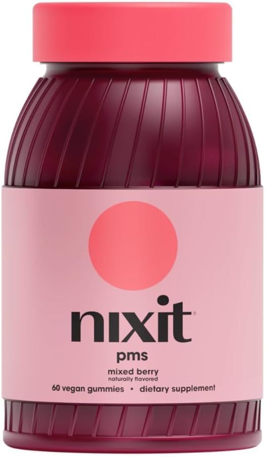(( BEST BY/04/01/2026))nixit PMS Support Gummies | Chasteberry & Ashwagandha | Vegan | Mixed Berry Naturally Flavoured Supplement | May Help with Relief from Bloating, Cramps, Breast Pain & Mood Swings (60 Gummies)