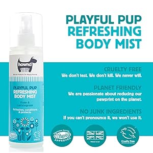 hownd Playful Pup Refreshing Body Mist For Puppies/Adult Dogs With Sensitive Skin - Rose & Lemongrass - Refreshes, Hydrates, Detangles & Reduces Shedding - Cruelty Free, Vegan - 8.45oz hownd Playful Pup Refreshing Body Mist For Puppies/Adult Dogs With Sensitive Skin – Rose & Lemongrass – Refreshes, Hydrates, Detangles & Reduces Shedding – Cruelty Free, Vegan – 8.45oz