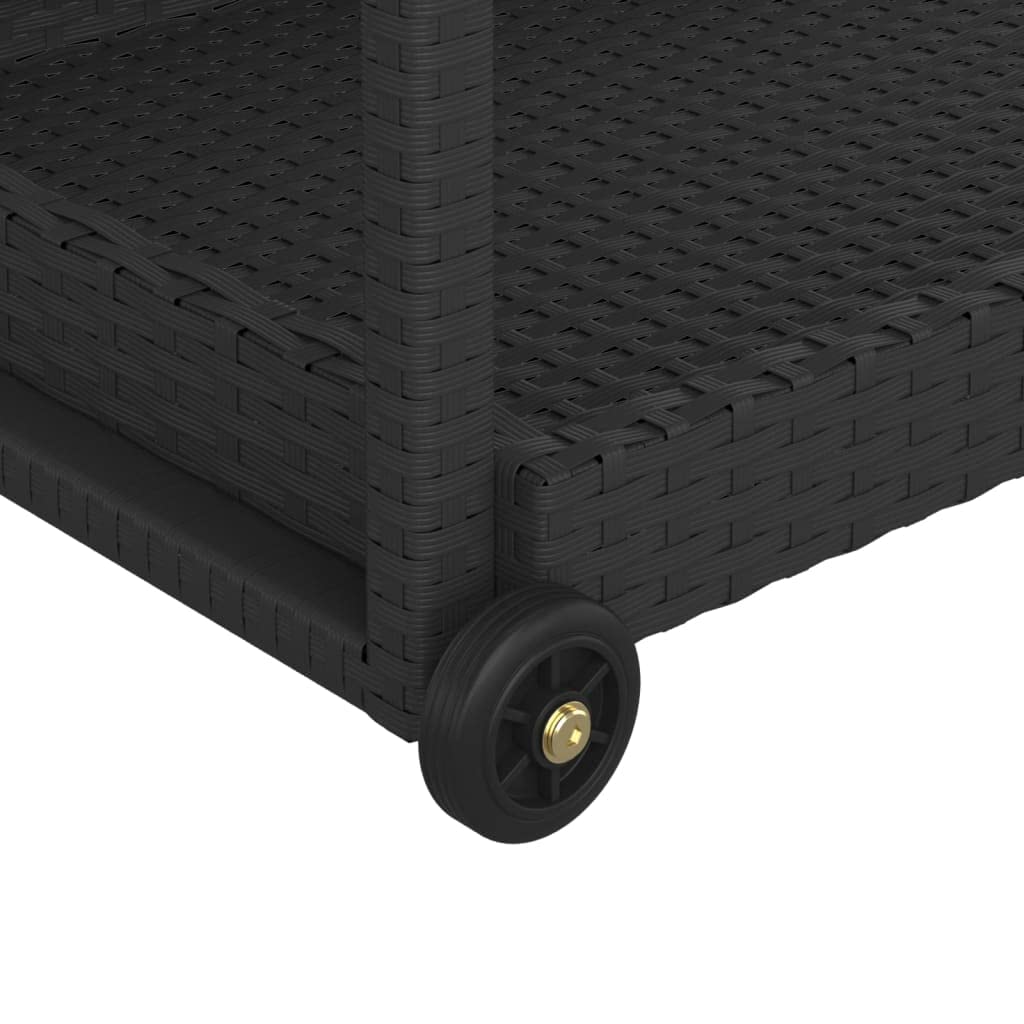 Carrito de bar negro de ratán sintético con marco de acero recubierto de polvo, 4 ruedas, con espacio de almacenamiento y estante para comedor y terraza (100 x 45 x 83 cm), color negro