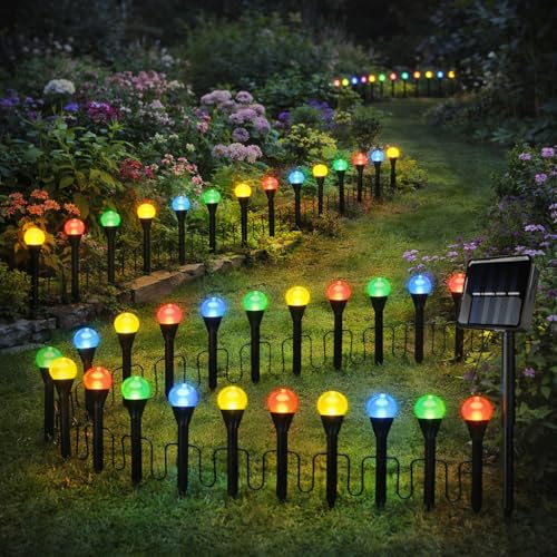 Image of CBK Solar Garden Pathway Lights with 20 LED Stakes|Multicolor Outdoor Decorative Solar Lights for Garden,Lawn, Yard,Walkway&Landscape|Waterproof Resistant|Auto On /Off Solar Powered Lighting System