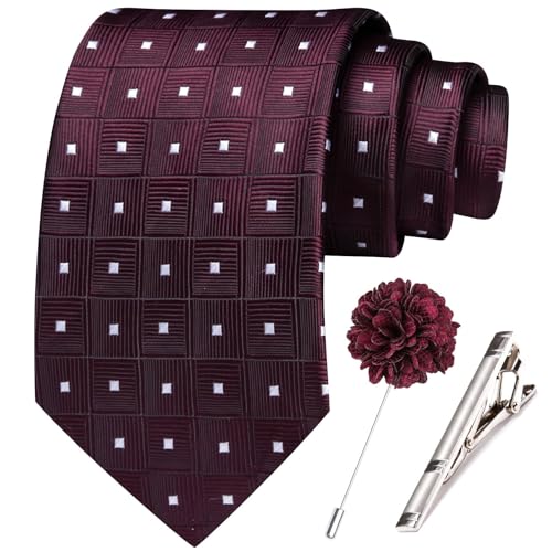 Image of Hi-Tie 63 inches Striped Paisley Extra Long Ties for Men Silk Necktie with Lapel Pin Tie Clip Big and Tall Men Formal Wedding