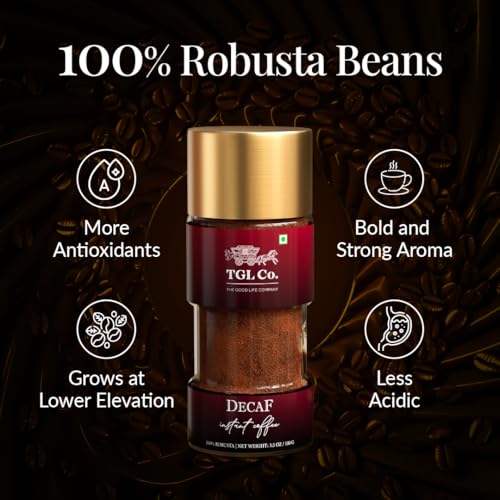 Image of TGL Co. Decaf Premium Spray Dried Instant Coffee (100G) | 100% Robusta | Decaffeinated | Sleep-friendly, non-addictive, wellness coffee.