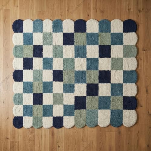 Image of SWEET HOMES Handwoven Shaggy Checkered Area Rug | Ultra Soft Plush Irregular Carpet with Anti-Skid, 6 x 10 Feet (183 x 305 cm), Multi Blue