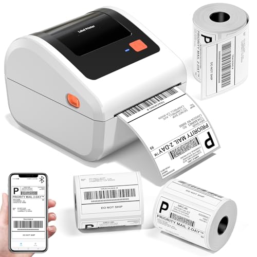 Image of Bluetooth Shipping Label Printer with 3 Roll Labels | D450BT White Thermal Label Printer 4x6 for Small Business, Thermal Printers Come with 750PCS 4x6 Labels (250 Labels /Roll)