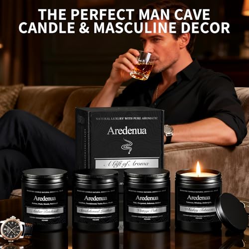 Image of Mens Candle Set - Manly Candles for Men, 4 Pack Soy Candles for Home Scented, Masculine Candle Gift Set - Includes Sandalwood Leather, Whiskey Tobacco, Amber Patchouli & Vintage Oak