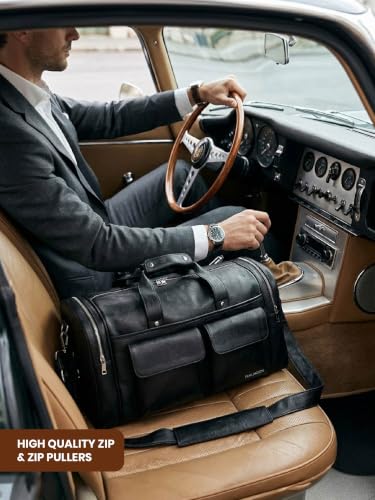 Image of Fur Jaden Weekender Premium Duffle Bag for Travel for Men and Women Made of Faux Leather with Attachable Shoulder Strap Cabin Holiday Bag (Carbon Black)