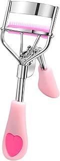Pinkiou Eyelash Curler Professional Lash Curler with 2 Silicone Refill Pads Pink Eyelash Curlers for All Eye Shapes Eyelash Curler with Comb for Girls Lady Daily Make-up
