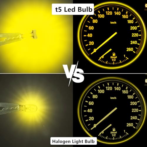 Image of ecocstm 12 PCS T5 LED Bulbs, 74 73 37 2721 Instrument Cluster Light Bulb, 12 Volt Bright Canbus Error Free LED Dashboard Light Bulb, 3030 SMD Automotive Replacement Bulbs (Yellow)
