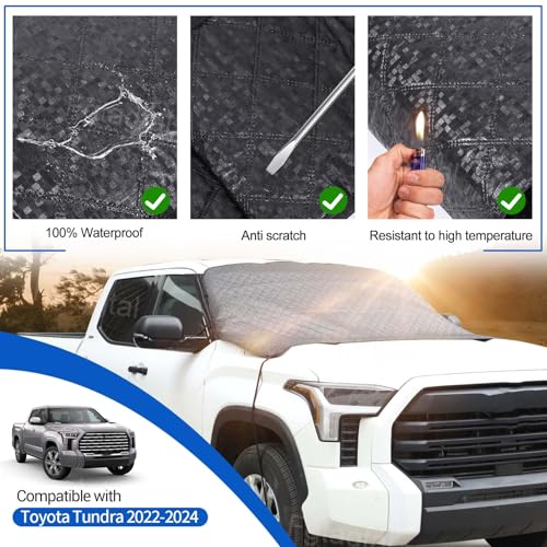 Image of Windshield Snow /Sunshade Cover Fit for Toyota Tundra 2022-2024, Front Windshield Protector, Car Front Windshield Cover from Snow, Rain, Sun, with Tool Free Installation(Black)