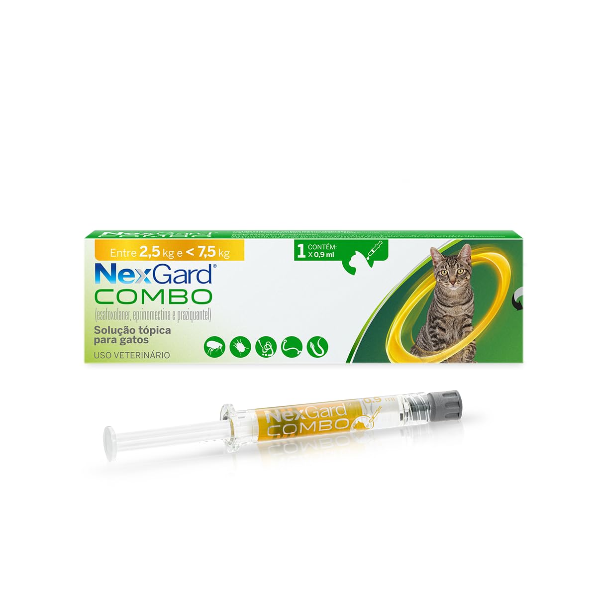 NexGard COMBO Antipulgas, Sarna e Vermes para Gatos de 2,5kg a 7,5 kg - 1 aplicador