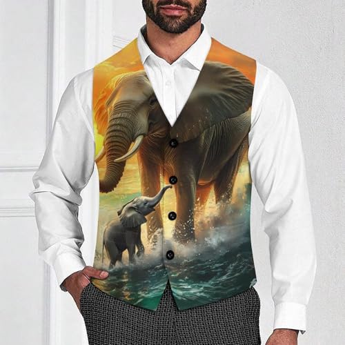 Colorful Seaside Elephants Mens Slim Fit Suit Vest Dress Waistcoat Casual Business Vest2