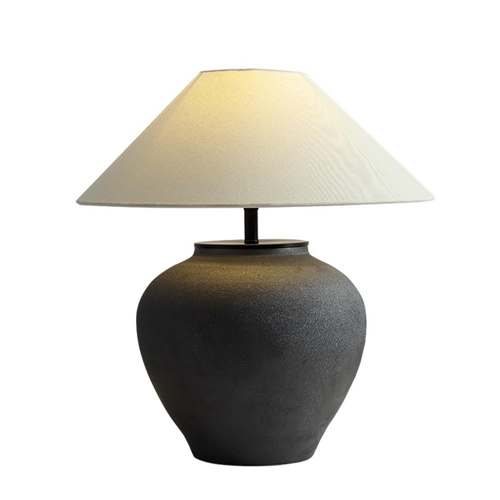 Kx9Lb8d Nightstand Lamps Handmade Ceramic Table Lamp Bedside Linen Fabric Shade Bedroom Living Room Small Lamps(Black,Small)