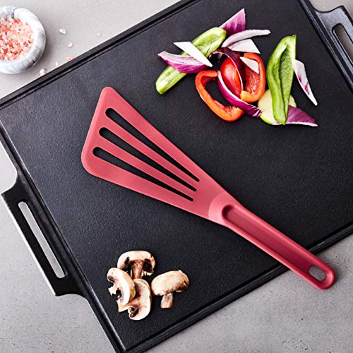 Image of Mercer Culinary Hell's Tools Hi-Heat Slotted Spatula, 12 Inch x 3.5 Inch, Red