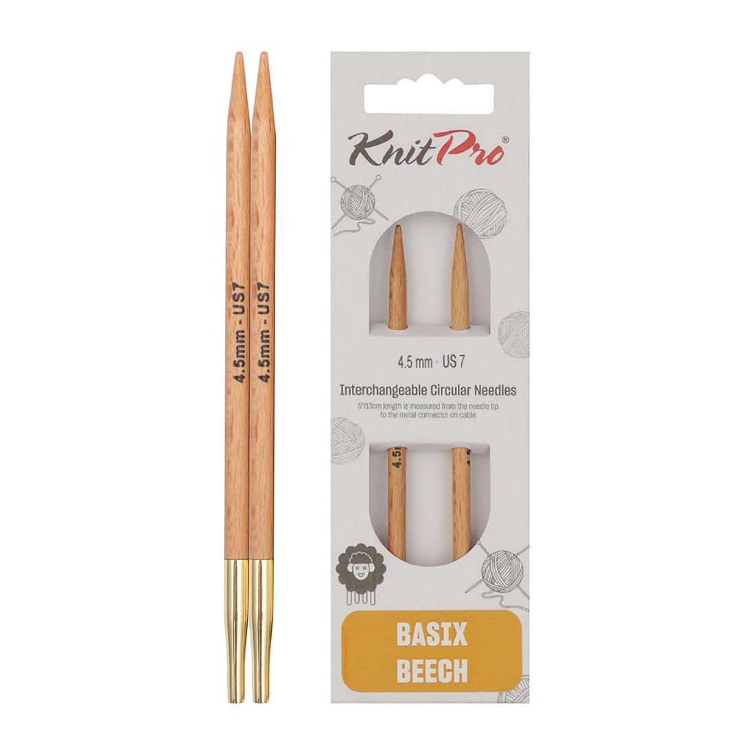 KnitPro Basix Beech Interchangeable Circular Needles 5" (13cm) | 4.50mm