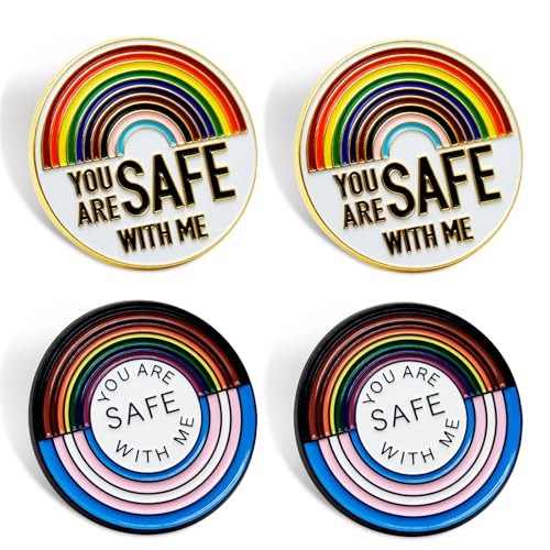 Image of 4PCS You Are Safe with Me Pins,Pride Pins,LGBTQ Safe Pin,Rainbow Ally Pin,Enamel Pins Accessories Doctor Nurse Medical Students for Backpack Clothing Hat Decoration