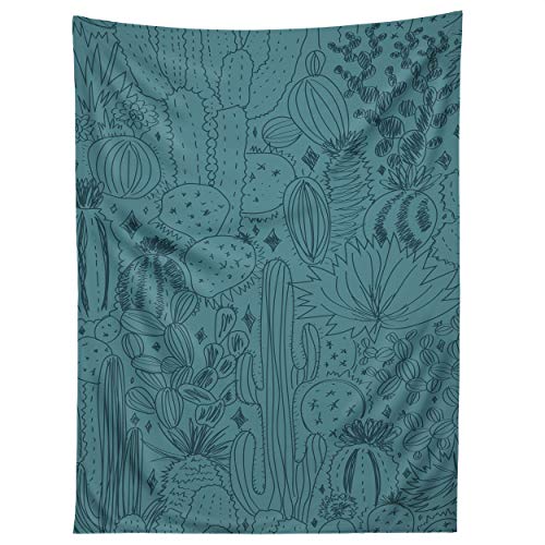 Image of Society6 Society 6Doodle by Meg Cactus Scenes in Blue Tapestry, 60 in x 80 in, Multi
