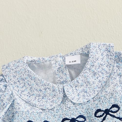 Newborn Baby Girl Outfit Bow Embroidery Floral Smocked Romper Dress Long Sleeve Bodysuit Jumpsuit Infant Fall Clothes4