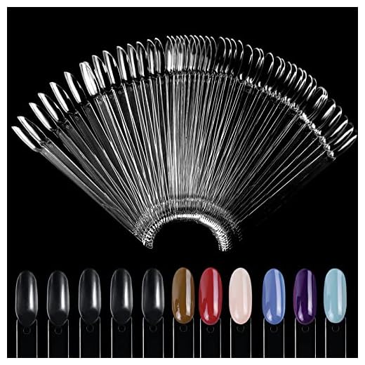 100 piezas Muestras de uñas, Transparente Uñas Falsa Muestras Mostrador Display, con anillo de metal, Exhibidor de Uñas Postizas Para Salón De Uñas, Oval