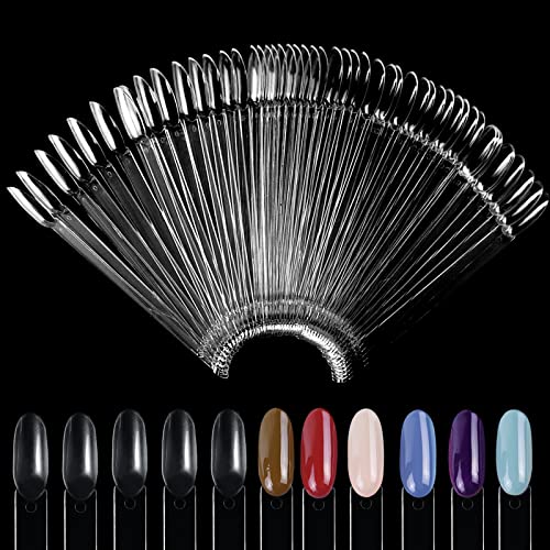 100 Pièces Nuancier Ongle, Nail Tips Art Présentoir, Transparent Présentoir Faux Ongles Couleur Maquillage Vernis à Ongles pour nail art Pratiquer des modèles, Ovale