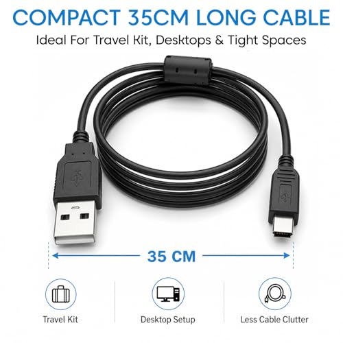 Image of Sounce 5 Pin Mini USB Cable (35 CM) USB 2.0 Type A to Mini B Cable Compatible with GoPro Hero 3+, PS3 Controller, MP3 Player, Digital Camera (Black)
