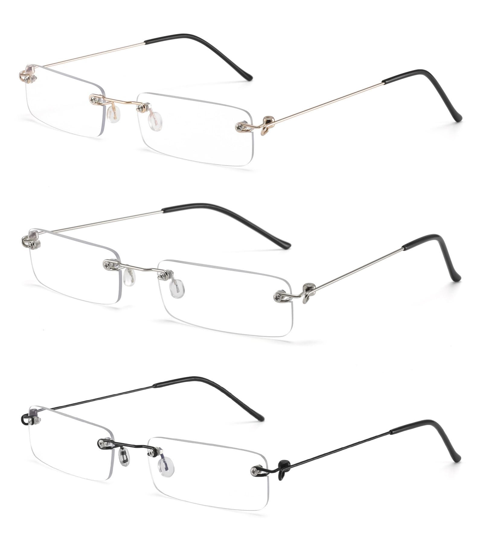 ZUVGEES 3 Pack Rimless Blue Light Blocking Reading Glasses for Men and Women Slim Mini Metal Computer Readers with Glasses Case (3 Pack(Black+Silver+Gold),2.00 - Image 4