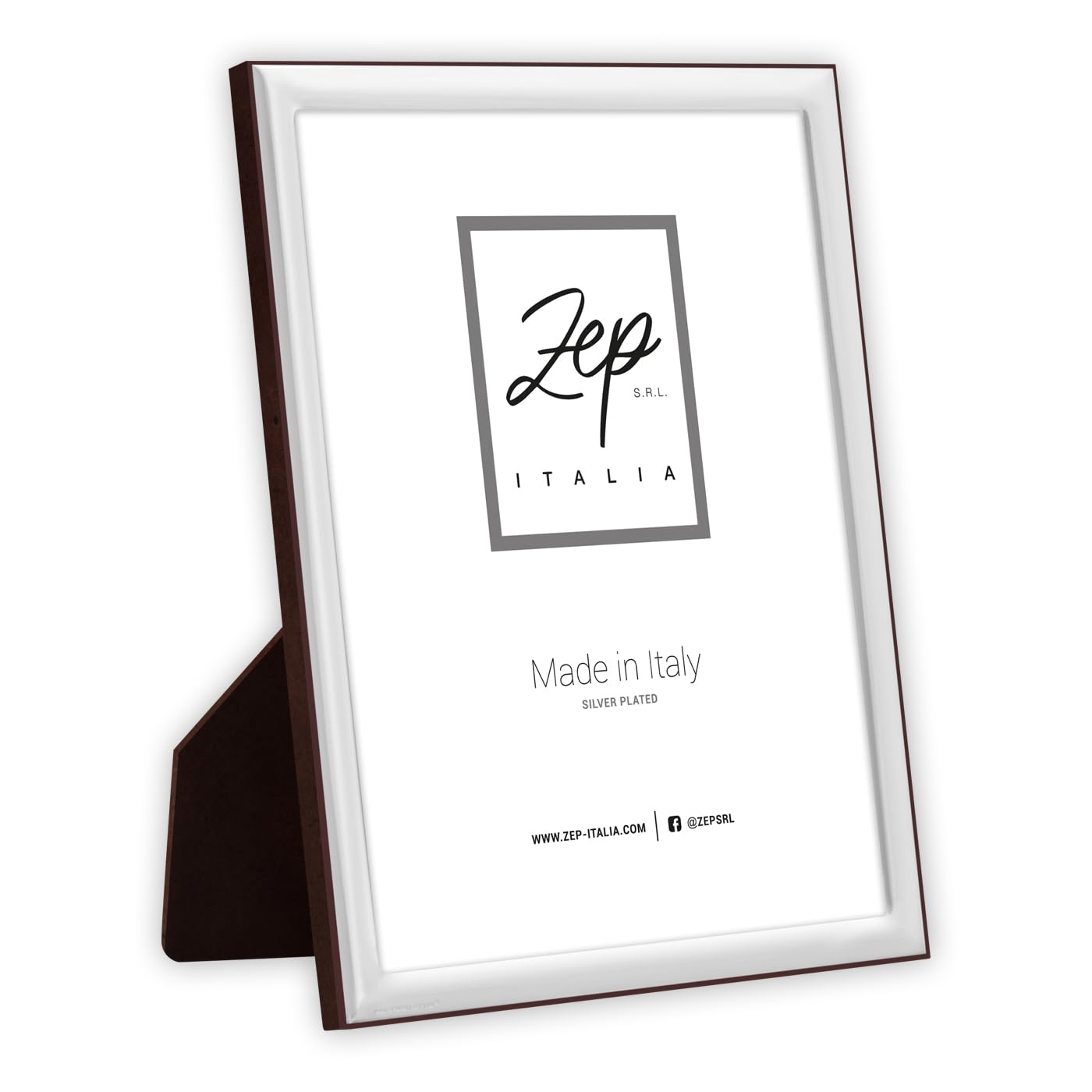 Cornice Da Tavolo Zep ORTONA In Silver Plated, Per Foto 7x10 Cm, Posizionamento Orizzontale, Retro In Legno, Made In Italy