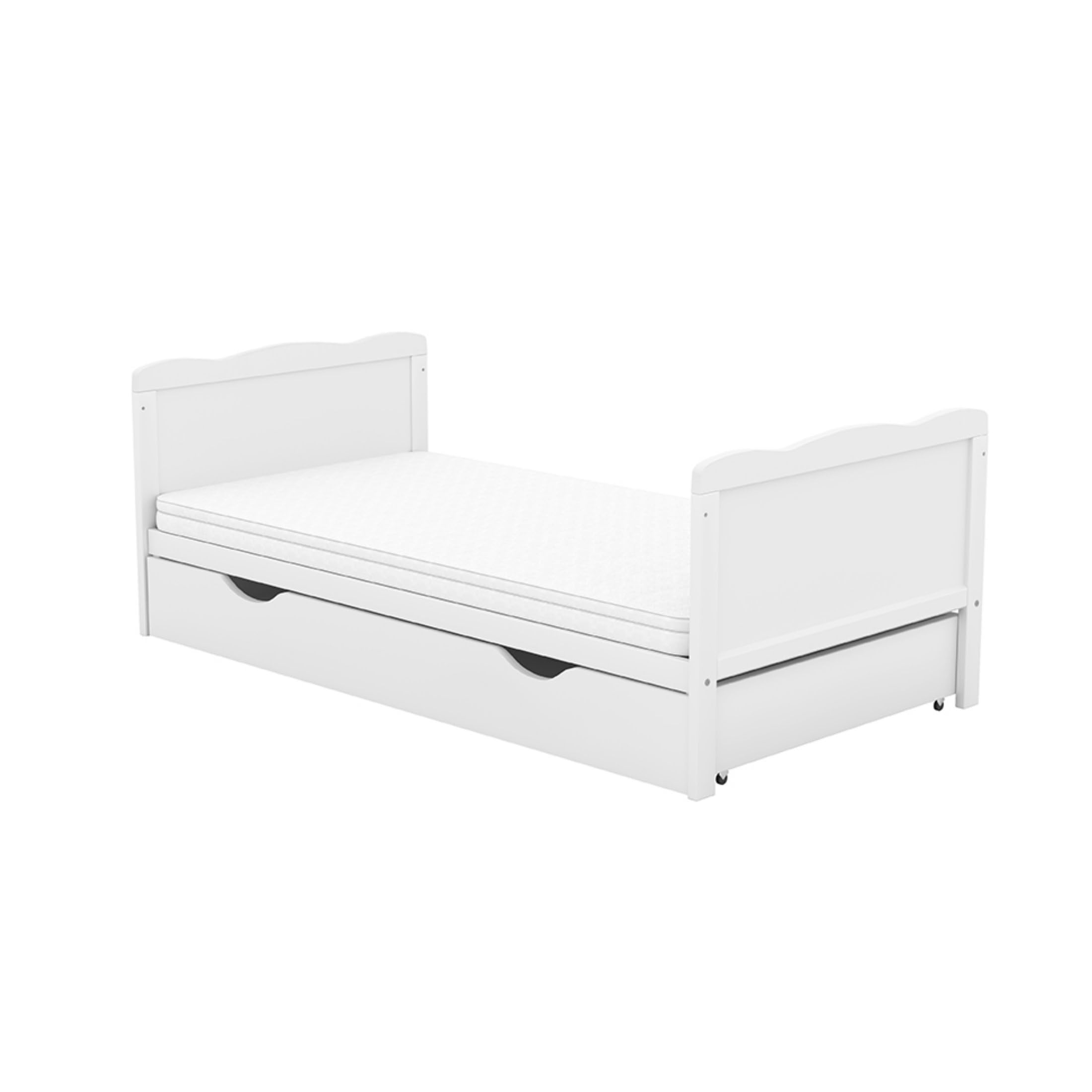 Babybett Kinderbett Juniorbett Jack 70x140 Weiß umbaubar mit Schublade Matratze und Beißschienen