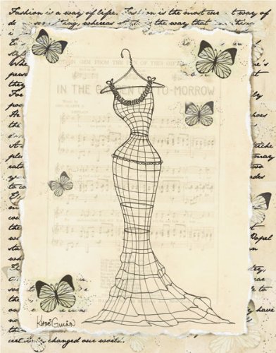 Gango Home Décor Vintage Womens Fashion Silhouette Forms; Butterfly and Music Sheet Background; Two 16x20in Canvases