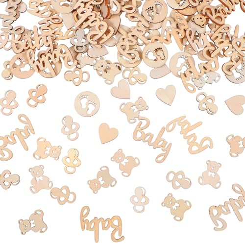 JIEYAO Lot de 160 confettis décoratifs en bois pour fête prénatale garçon et fille - Décoration de table de baptême - Décoration de table pour révélation de genre - Babyshower d'anniversaire