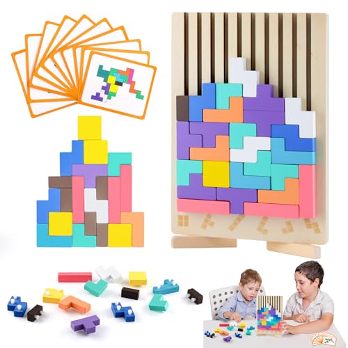 Wooden Montessori Russian Blocks Puzzle, 3D Stacking Brain Teaser Toy, Colorful Block Jigsaw Board Game, Educational Wooden Puzzle for Toddlers and...