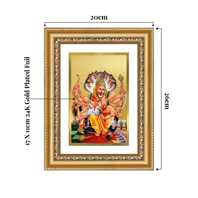 Image of DIVINITI Lord Narasimha 24K Gold Plated Foil Wall and Tabletop Photo Frame for Home Decor, Puja Room, Living Room, Office, Luxury Gifting | DG Frame 112 S2.5 (26x20 CM)