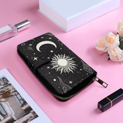 Image of COEQINE Ladies Wallets Pink Leopard Heart Black Printed Leather Phone Long Clutch Purses Check Coin Change Holder