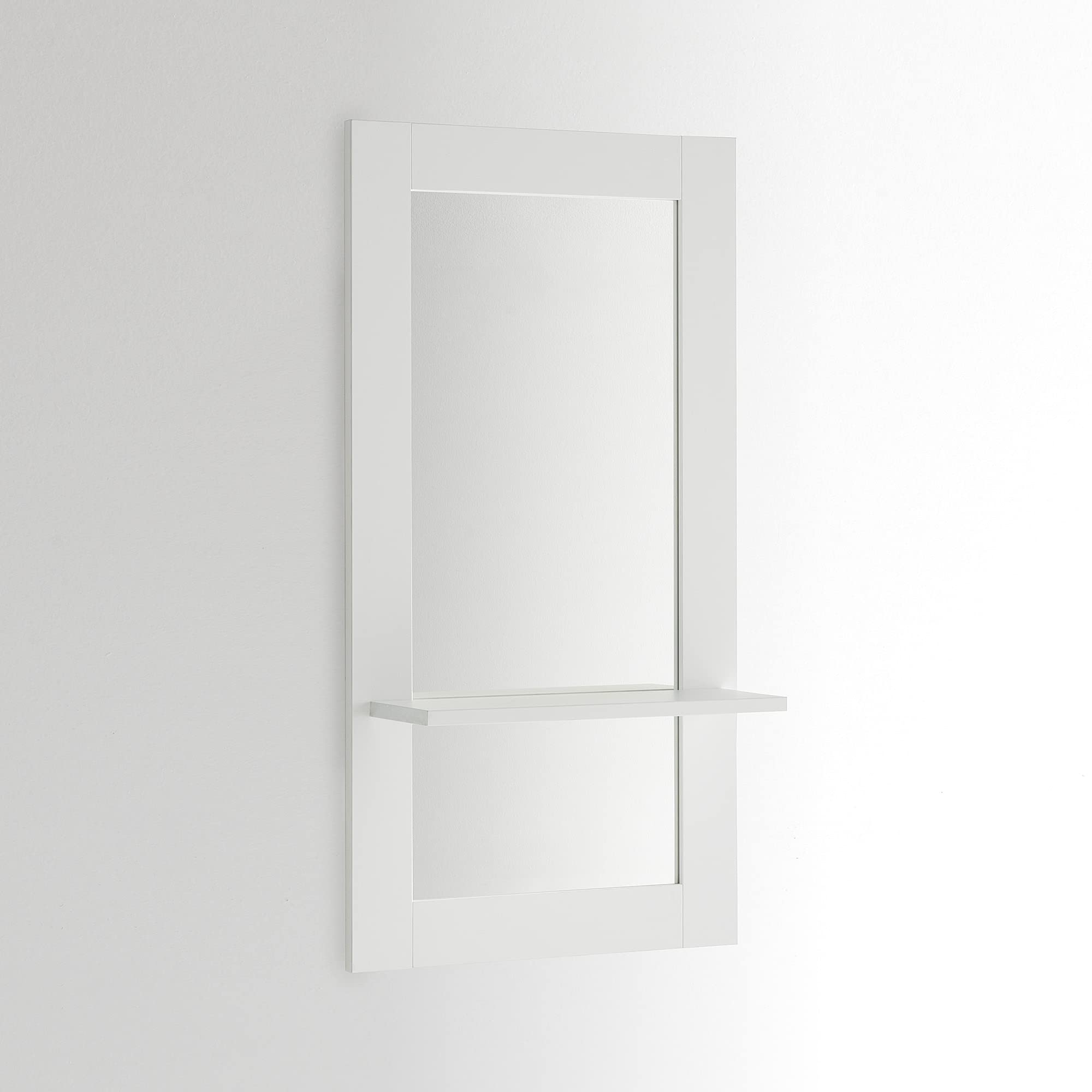 Mueble de Entrada, 126 x 66 x 22 cm, Blanco Mate, Espejo con Estante, Made in Italy