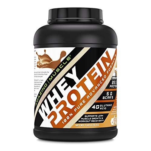 Amazing Muscle 100% Whey Protein Powder *Advanced Formula with Whey Protein Isolate as a Primary Ingredient Along with Ultra Filtered Whey Protein Concentrate (Peanut Butter, 5 Pound)