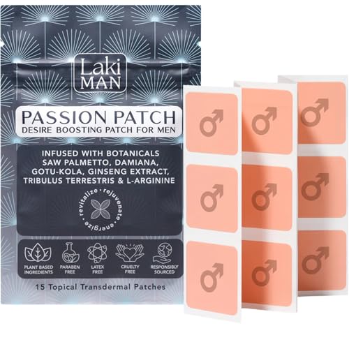 Laki Naturals Passion Patch for Men (1 Count Pack of 15) Supports Circulation Vitality Vigour and Energy with Natural Ingredients Non-Habit Forming Time-Released Mens Health Wellness Patches