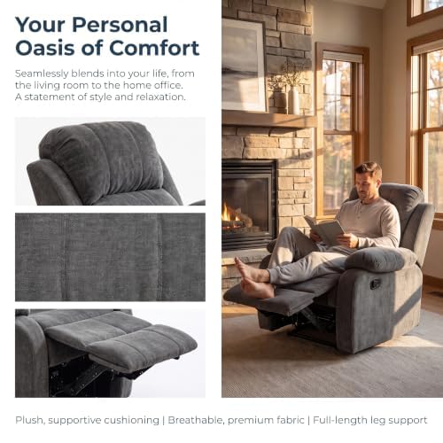 Image of Manual Single Lounge Recliner Chair with Adjustable Backrest, Gray | Manual Chenille Recliner Chair, Adjustable Backrest, Stable Heavy‑Duty Build,Comfortable Chenille Fabric
