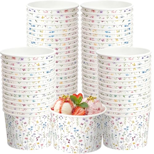 Image of Funnymoom 50 Pack Wildflower Ice Cream Cups 9 oz Spring Floral Disposable Dessert Bowls Flower Paper Soup Bowls Snack Cups for Hot or Cold Food Summer Tea Wedding Baby Shower Birthday Party Supplies