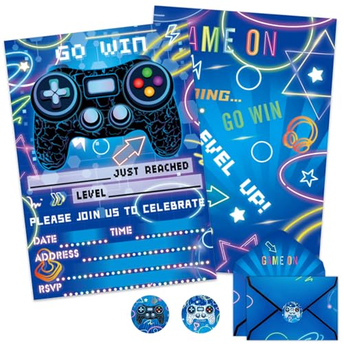 Invitaciones de videojuegos WERNNSAI que no se emborronan con sobres azules incluidos