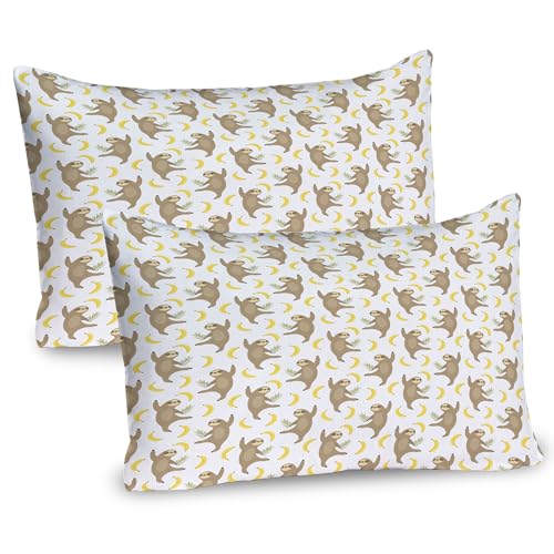 Ambesonne Sloths Pillow Sham Set of 2, Tropical Print of Dancing Sloths and Banana Silhouettes on a Plain Backdrop, Quality Microfiber Bedding Item for All Seasons, 30
