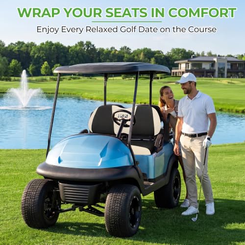 Image of 10L0L Golf Cart Seat Cover Set Fit for Club Car DS Precedent & Yamaha, Warm Bench Seat Covers for Cold Winter Weather, Breathable Washable Polyester Mesh Cloth Gray Black Beige Red Blue