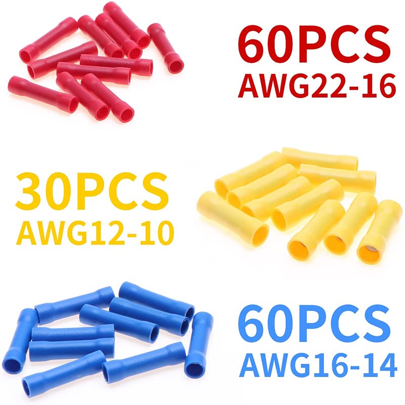 150pcs BV1.25 BV2 BV5.5 Insulated Straight Wire Butt Connectors Electrical Wire Cable Crimp Terminals Splice Set with Pliers VUQLDHAYZ
