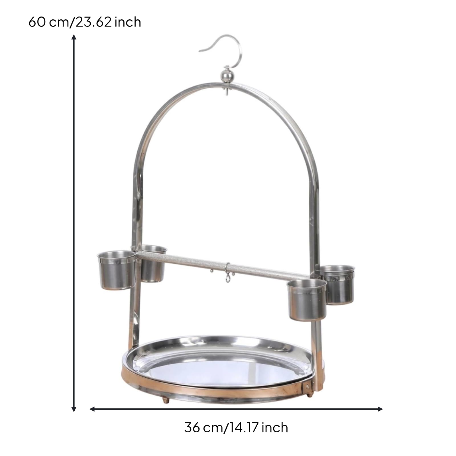 Soporte para Pájaros Percha Arco Barra de Tazas Laterales Acero Inoxidable Pulido Diseño Estable Adecuado para Alimentación Organizada Cómodo, Grande