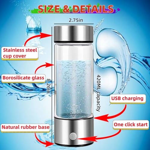 Hydrogen Water Bottle Generator 2025 Updated, Portable Hydrogen Water Ionizer Machine Rechargeable, Hydrogen Rich Water Glass Health Cup 420ml Gift for Friends/Women/Men/Mom/Father/Grandpa/Grandma - Image 7