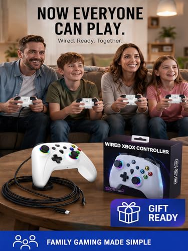 Image of Enstixsm Wired Controller for Xbox,Turbo Macro,RGB Light,Gaming,White