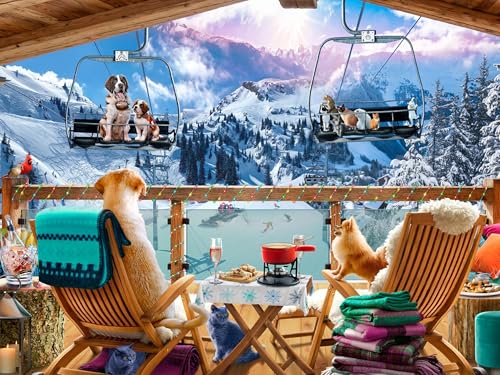 Ceaco - Ski Chalet - Rompecabezas de 300 Piezas Grandes para Adultos | Arte de Andrew Farley, Hecho en USA, Piezas Fáciles de Agarrar, Tamaño Terminado 22 x 15 in, Incluye Póster, Enmarcable, Ideal para regalo miniatura 2