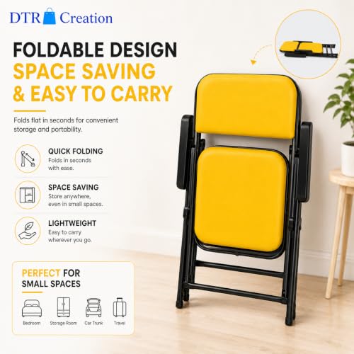 Image of Foldable Cushioned Chair with Armrests | Heavy Duty Metal Frame | Soft Padded Seat & Backrest | Space Saving Folding Chair for Home, Office, Study & Guest Seating | Yellow