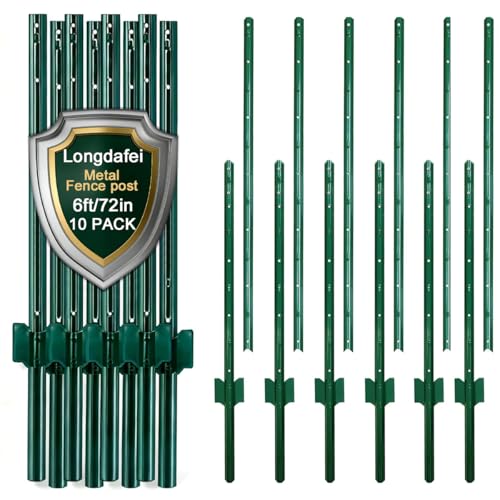 10 Pack Fence Post 6 Feet Metal Fence Post T Post Metal Fence Stakes for Temporary Fencing Wire Fence Corner Anchor Patchwork Style