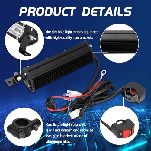 Image of Dirt Bike Light Bar for KLX TTR CRF XR KX 65 85 110 125 150 230 | Universal for 7 /8 inch 22mm Handlebars,60W 4200Lm Output, 20 LED Bulbs, Plug-Play, Rainproof Design, For PW SSR Apollo TAO TAO