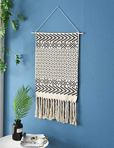 Macrame Woven Wall Tapestry Hanging Art, 20x34 Large Boho Chic Bohemian Morocco Black White Diamond Rhombus Geometric Tapestries Decor for Apartment Dorm Kids Living Room Bedroom Door Entrance - Image 3